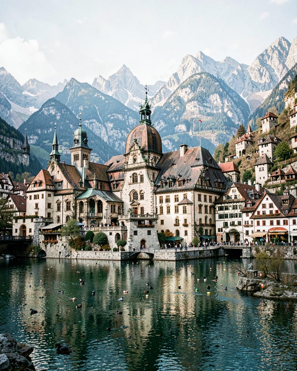 Austrian lakeside town below the Alps