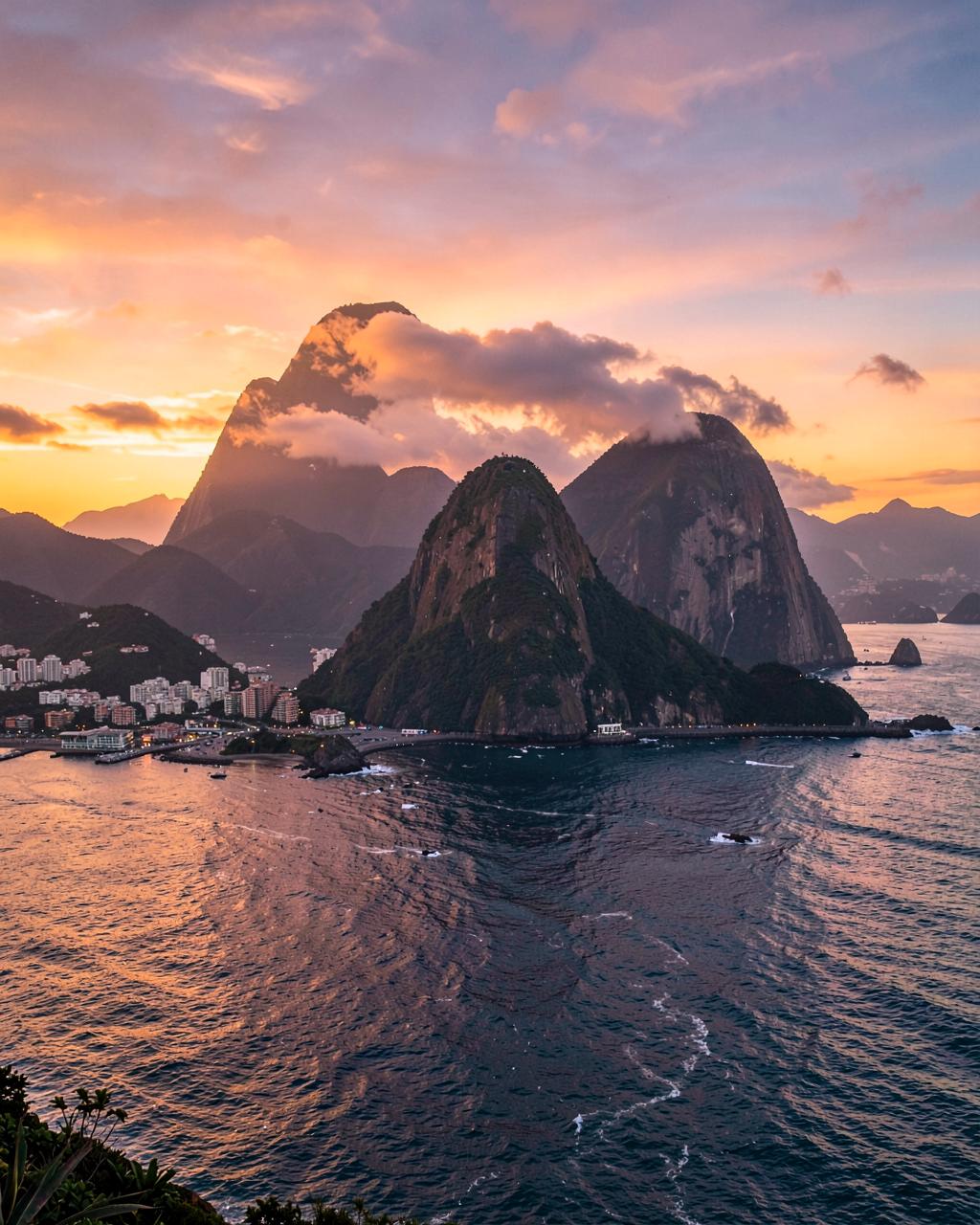 Rio de Janeiro coastline and mountains at sunset