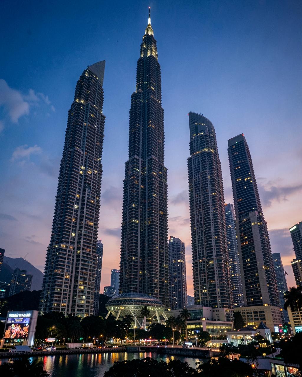 Petronas Towers in Kuala Lumpur at dusk