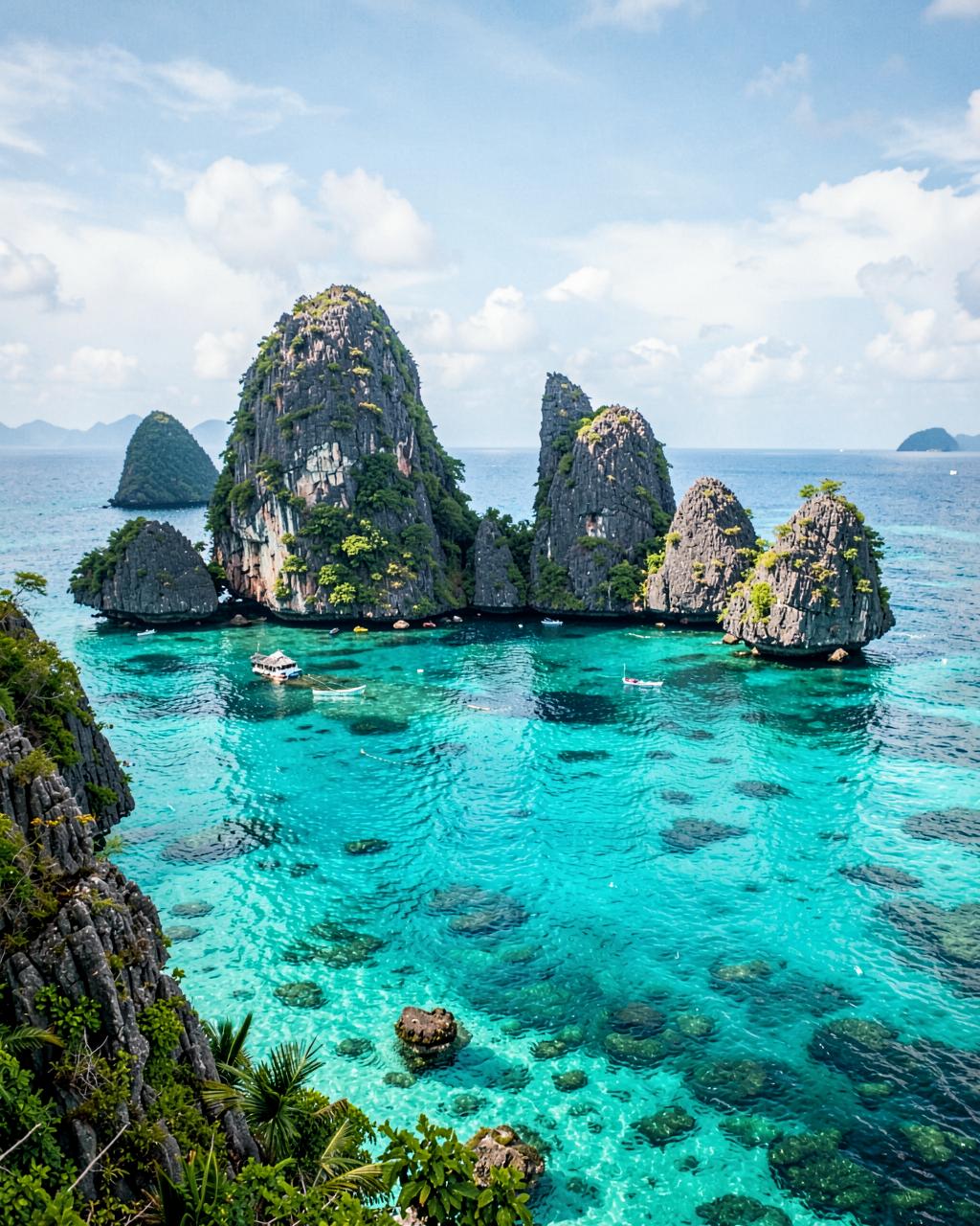 Limestone islands in a turquoise Philippine lagoon